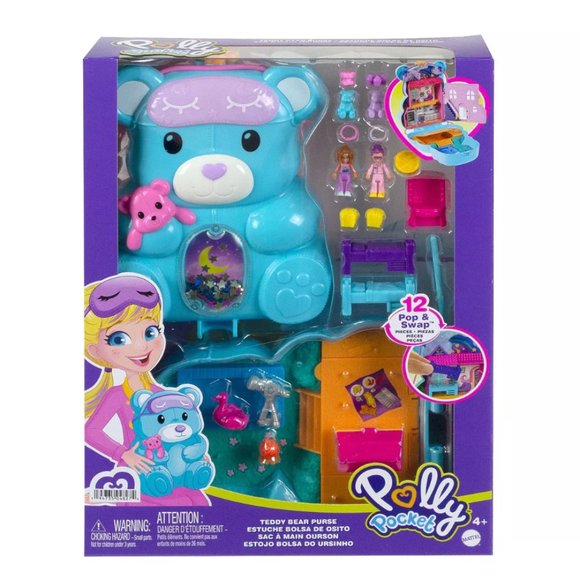 Polly Pocket 2-In-1 Travel Toy, 2 Dolls 16 Accessories, Teddy Bear Purse Playset - Picture 4 of 8